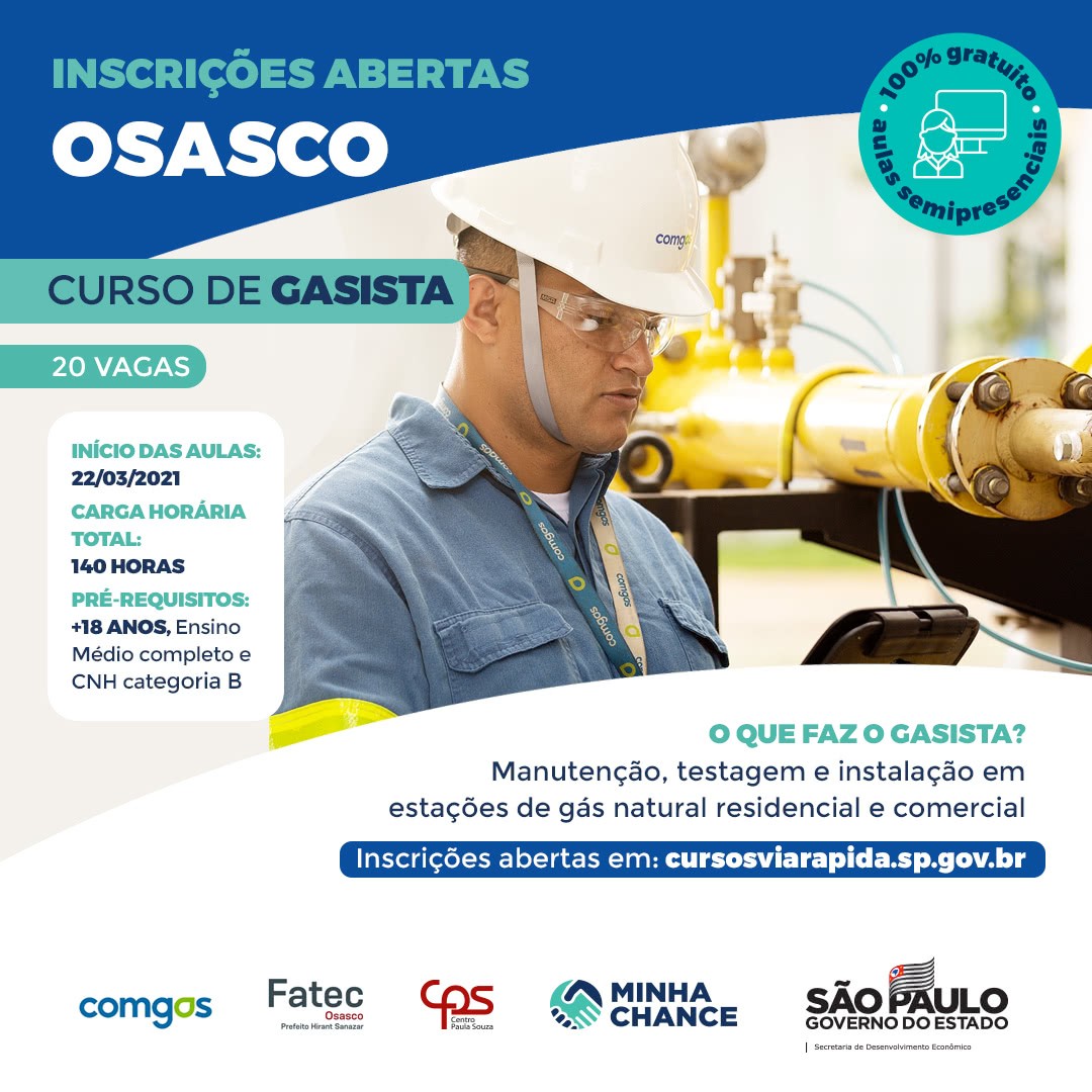 Fatec Osasco abre 40 vagas para curso de gasista