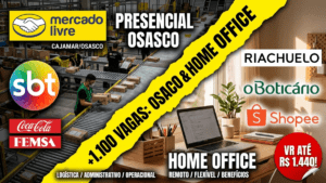 Mais de 1.100 Vagas de Emprego: Osasco, Presenciais e Home Office com VR de até R$ 1.440