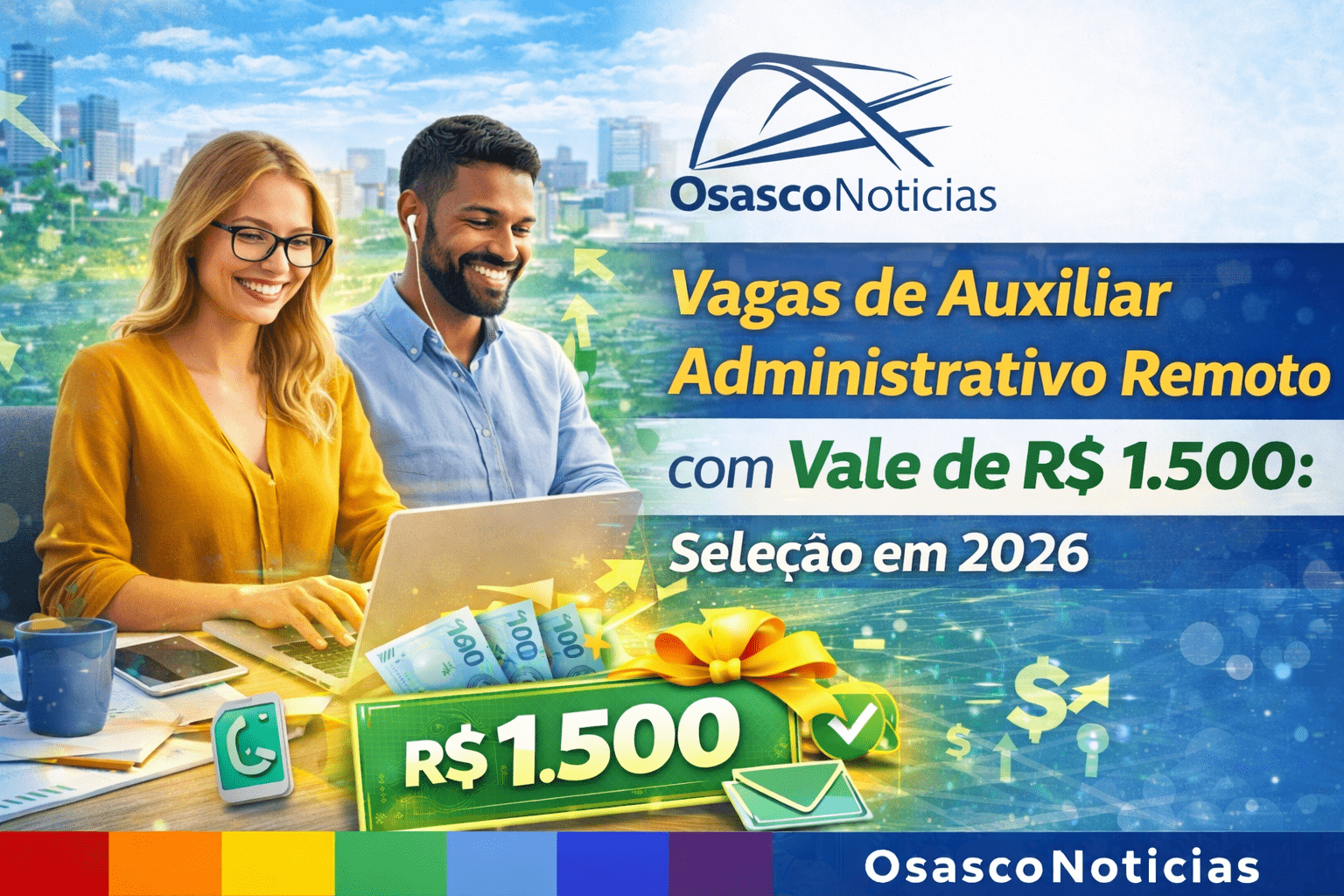 Vagas de Auxiliar Administrativo Remoto com Vale de R$ 1.500