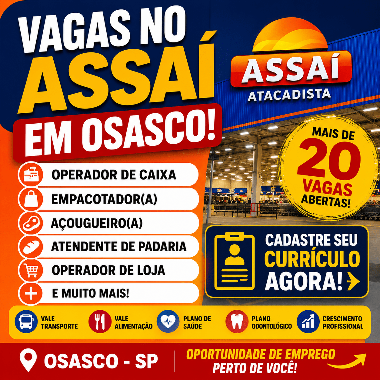 ASSAÍ ATACADISTA ABRE DIVERSAS VAGAS EM OSASCO: VEJA A LISTA COMPLETA
