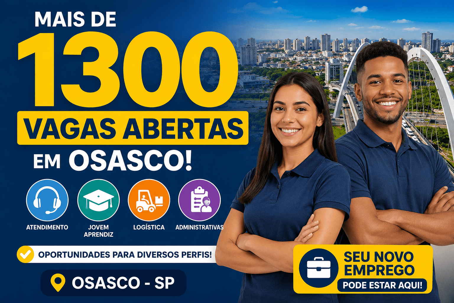 Mais de 1300 vagas de emprego em Osasco: veja oportunidades em atendimento, jovem aprendiz, logística e áreas administrativas