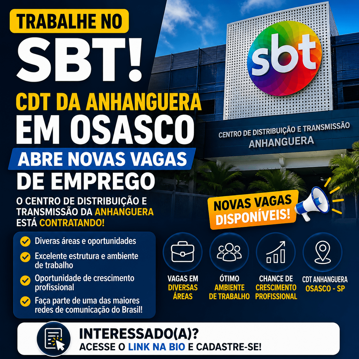 Trabalhe no SBT: CDT da Anhanguera em Osasco abre Novas Vagas de Emprego
