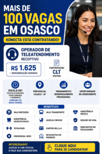Konecta abre mais de 100 vagas de emprego em Osasco; oportunidades têm salário de R$ 1.625 e benefícios